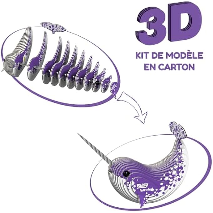 NARWHAL 3D PUZZLE, 23 PIECE ECO-FRIENDLY EDUCATIONAL TOY PUZZLES FOR BOYS, GIRLS & KIDS AGES 6+ - Image 2